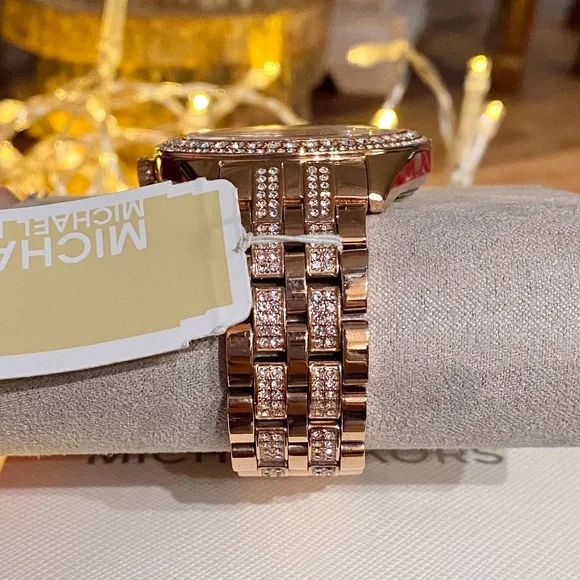 Michael Kors Women’s “Harlowe” Analog Pave Rose-Gold Watch, 38mm